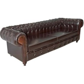 Resim Koltukstilim Büronzi Chester Üçlü Ofis Kanepesi Kahverengi 