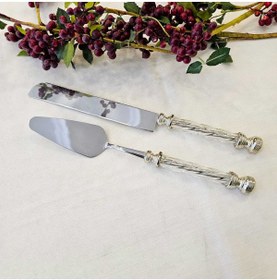 Resim MaviDamla 2 PARÇA KRİSTAL SAPLI PASTA SERVİS SETİ GÜMÜŞ 