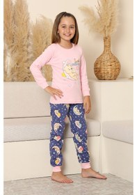 Resim Kız Çocuk %100 Pamuk İnterlok Kumaş Pijama Takımı 6-15 Yaş 12421 Pembe 
