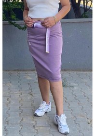 Resim Mia Butik Büyük Beden Lila Tasarım Kot Etek Lila 