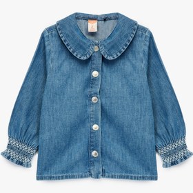 Resim Kız Bebek Pamuklu Uzun Kollu Bebe Yaka Denim Gömlek 
