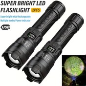 Resim 2 Adet Süper Parlak El Feneri, USB Şarj Edilebilir, Uzaktan Yakınlaştırma, Geniş Işın, Balıkçılık, Keşif ve İş Aydınlatması için Taşınabilir Acil Durum Aydınlatma Feneri 