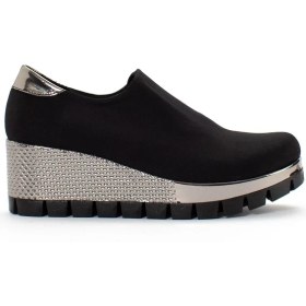 Resim Celal Gültekin Kadın Siyah Gümüş Streç Dolgu Topuklu Ayakkabı 