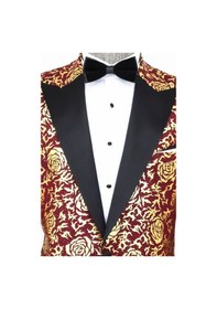 Resim Wessi Gold Gül Desenli Slim Fit Bordo Erkek Smokin Ceket Bordo 