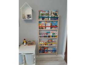 Resim Mrt Ahşap Montessori Kitaplık 5 Katlı Renkli Çıtalı (En 75 Cm) 