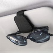 Resim Araba Siperliği için Manyetik PU Deri Moda Gözlük Tutucu - Ayarlanabilir Siyah Gözlük Klipsi Dikişli, Şık Moda Gözlük Düzenleme için Dayanıklı İç Aksesuar 