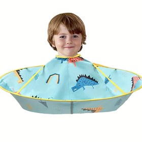 Resim Dinozor Çocuklar Saç Kesim Pelerini - Katlanabilir Naylon Saç Tutucu, Mavi/Sarı, Eğlenceli & Dağınıklıksız Saç Kesme Deneyimi 