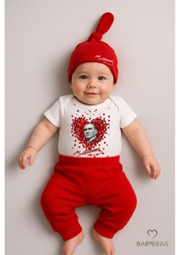 Resim Babyden's Atatürk Temalı Kısa Kollu 3 Lü Yenidoğan Bebek Takımı Body + Pantolon + Bere Kırmızı-beyaz Pamuklu Kırmızı - Beyaz 