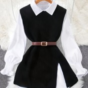 Resim Kadınlar İçin Şık Kolsuz Yelek - Dar Kesim Kısa Ceket, Yırtmaçlı Etek, Beyaz Yaka ve Yaka, İş, Günlük ve Resmi Kullanım İçin Tüm Mevsimlerde Kullanılabilen Siyah Blazer Tarzı Ceket (Makinede Yıkanabilir) - Çok Yönlü Dış Giyim 