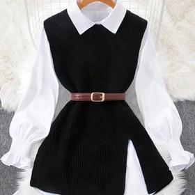 Resim Kadınlar İçin Şık Kolsuz Yelek - Dar Kesim Kısa Ceket, Yırtmaçlı Etek, Beyaz Yaka ve Yaka, İş, Günlük ve Resmi Kullanım İçin Tüm Mevsimlerde Kullanılabilen Siyah Blazer Tarzı Ceket (Makinede Yıkanabilir) - Çok Yönlü Dış Giyim 