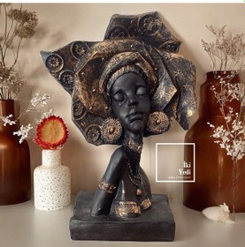 Resim Samara 77-1 Afrika Kadın Büstü Dekoratif Heykel Etnik Büst Obje Modern Tasarım Ev Ve Ofis Dekoru 