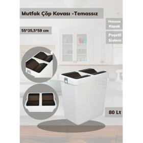 Resim Çöp Kovası Bas Çek Mutfak Banyo Çöp Kutusu Antrasit 80 Litre 