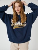 Resim Şardonlu Oversize Sweatshirt Kapüşonlu Kolej Baskılı Uzun Kollu 