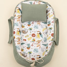 Resim Babynest ve Yastık - Çift Taraflı - Koyu Yeşil Örgü - Hayvanat Bahçesi 