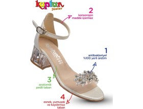 Resim Kaptan Junior Kız Çocuk Topuklu Sandalet Suni Deri Krem Renkli Şık Tasarım Özellikli 