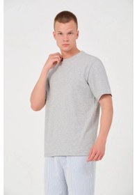 Resim Assema Erkek Düz Kısa Kol Penye T-shirt - Gri Çok Renkli 
