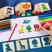 Resim 32 parça oyulmuş boyama şablonu çizim ahşap araç seti/çocuklar için grafiti bulmaca oyuncak/çocuk öğrenme malzemeleri/Noel ve Cadılar Bayramı hediyeleri 