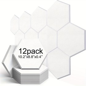Resim 12 adet Beyaz Kendinden Yapışkanlı Altıgen Ses Yalıtımı Panosu, 25.91cm x 22.35cm x 1.02cm - Ev, Ofis ve Stüdyo Akustik Tedavi için İdeal, Ofis Akustik Tedavi | Modern Estetik | Kolay Kurulum Panelleri, Ses Yalıtımı Malzemeleri 