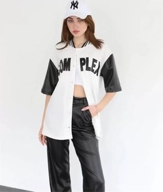 Resim Nnstartshopping Complex Kolları Deri Kolej Oversize T-shirt - Beyaz Beyaz 