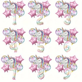 Resim 6'lı Unicorn Balon Seti, Yıldız Numaraları ve Yıldız Balonlar, Doğum Günü Partileri, Yıldönümü Partileri, Düğün Parti Süslemeleri için Uygun 