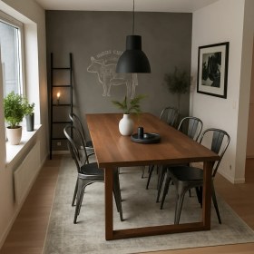 Resim Salda Ahşap Kütük Yemek Masası / Toplantı Masası / Çalışma Masası U Ayak 