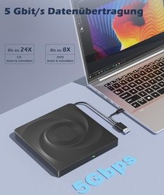 Resim Wbacon Dizüstü Bilgisayar için Taşınabilir DVD Oynatıcı Dizüstü Bilgisayar için CD Burner, Dizüstü Bilgisayar için Harici CD/DVD Sürücüsü CD ROM Dizüstü USB3.0 ve Tip-C için Harici DVD Sürücüsü, 