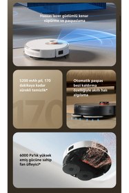 Resim Xiaomi 6000Pa Üstün Emiş Güçlü Yeni Nesil Teknolojili Premium Robot Süpürge,Çift Döner Paspas & Halı Tanıma 