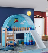 Resim Benimodam My House Çocuk Odası Montessori Takımı Kaydıraklı Karyola Ve Mavi Oyun Evi 