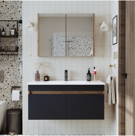 Resim ROOMART '' Lavabolu '' Atlantik - Antrasit Mat Mdf 100 Cm Dolap Aynalı Üst Dolabı 