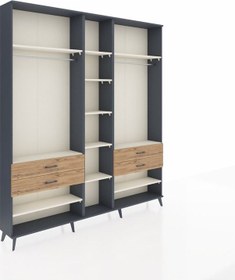 Resim Arges Dolap 11 Raflı 4 Çekmeceli 2 Askılı 220x30x243 Antrasit-aytaşı/çam Aytası/atlas Çam 