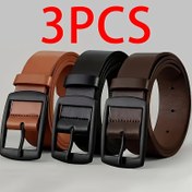Resim 3 adet Erkek Moda Kemer Metal Kare Toka - Tasarımcı Klasik Kemerler için Kot, 3 Renk (Işık Kahverengi/Siyah/Koyu Kahverengi), Yüksek Kaliteli Sentetik Suni Deri, Günlük ve Resmi Giyim için Çok Yönlü, Tasarımcı Kemerler 