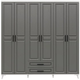 Resim GuneyStore Gözde 6 Kapaklı Komple MDF Antrasit - Beyaz Gardırop 