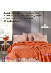 Resim Madam Marica Kiremit Renkli Çift Kişilik Ponponlu Pike Takımı Kiremit 