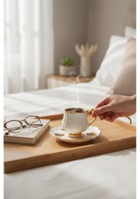 Resim Özlife Valeria Porselen Yaldızlı Kahve Fincanı Seti Takımı 6 Kişilik 9008 Beyaz 