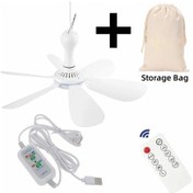 Resim Goldenqian Usb Fan Sessiz 6 Bıçaklı Tavan Vantilatörü 4 Vitesli Asılı Fan Kamp Yatağı Kamp Açık Asılı Camper Çadırları With Remote Set 