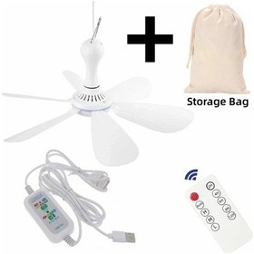 Resim Goldenqian Usb Fan Sessiz 6 Bıçaklı Tavan Vantilatörü 4 Vitesli Asılı Fan Kamp Yatağı Kamp Açık Asılı Camper Çadırları With Remote Set 