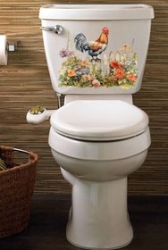 Resim Sevimli Horoz ve Renkli Güller Temalı Klozet Sticker Banyo Sticker 