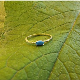 Resim 0,35Ct Firuze Taşlı Dövülü Eskitme Minimal Tasarım 925 Ayar Gümüş - 552949003 