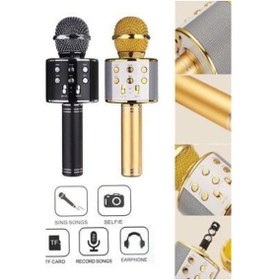 Resim Şarj Edilebilir Telefon ve Usb Bağlantılı Karaoke Mikrofon Altın 