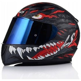 Resim Ls2 Rapıd 2 Kaıju Mat Siyah-kırmızı Fullface Motosiklet Kaskı Mavi Camlı Sıyah-Kırmızı 