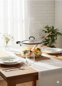 Resim Morponi Borosilikat Cam Siyah Silikon Detaylı Cam Tencere 3500 Ml 3,5 Lt Ttk Şeffaf 