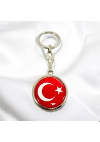 Resim Türk Bayrağı Kırmızı Anahtarlık, Çift Taraflı Bombeli 