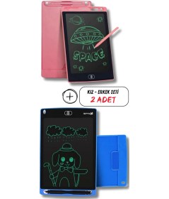 Resim Mucit Home Kız Çocuk Pembe Tablet + Erkek Çocuk Mavi Tablet 2 Adet Digital Çocuk Yazı Çizim Tableti Lcd 8.5 Inc 
