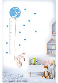 Resim Sevimli Mavi Balonlu Tavşan Boy Ölçer Çocuk Odası Duvar Sticker - 70x42 cm / Renkli / Boy Ölçer 