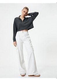 Resim Koton Yarım Fermuarlı Sweatshirt Crop Uzun Kollu Antrasit 4sak10226ek Antrasit 