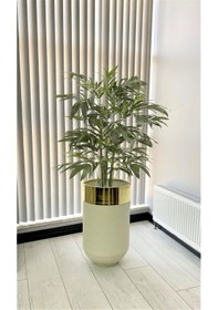 Resim Dekoratif Gold Darbuka Beyaz Saksı 70cm 