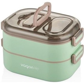 Resim Vagonlife Iki Katlı - Sos Kaseli - Paslanmaz Çelik Kolay Kilitlenir Sefer Tası - 1000 Ml Yeşil Çok Renkli 