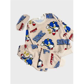 Resim Aliş Kids Erkek Çocuk Pamuklu Bej Rengi Sonic Desen Uzun Kollu Gözlük Bantlı Mevsimlik Pijama Takımı 