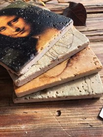 Resim Oscar Stone Decor Taş Bardak Altlığı Stone Coasters - 4 LÜ SET(10 cmx10 cm) Monalisa Da Vinci 