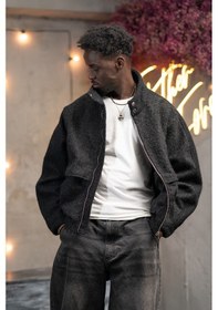 Resim Akçaylar Oversize Crop Model Yan Cepli Astarlı Kırçıllı Mont Siyah 